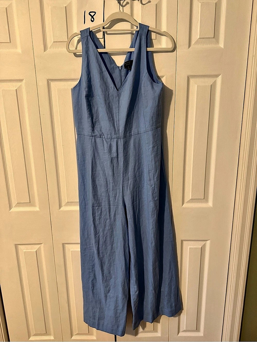 Banana Republic Linen-Blend Wide Leg Jumpsuit in Blue Size 10 Like New